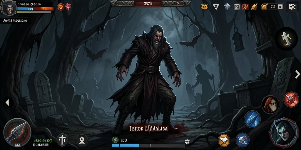 Tampilan menyeramkan dari gameplay 33ZK dengan suasana kegelapan yang mencekam.