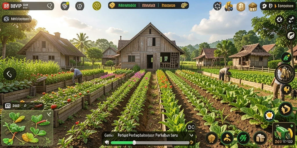 Tampilan gameplay B8VIP dengan aktivitas bertani yang menyenangkan.