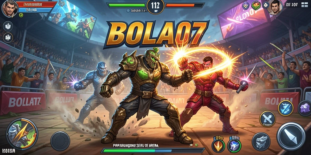 Screenshot gameplay BOLA07 menampilkan aksi pertarungan yang mendebarkan.