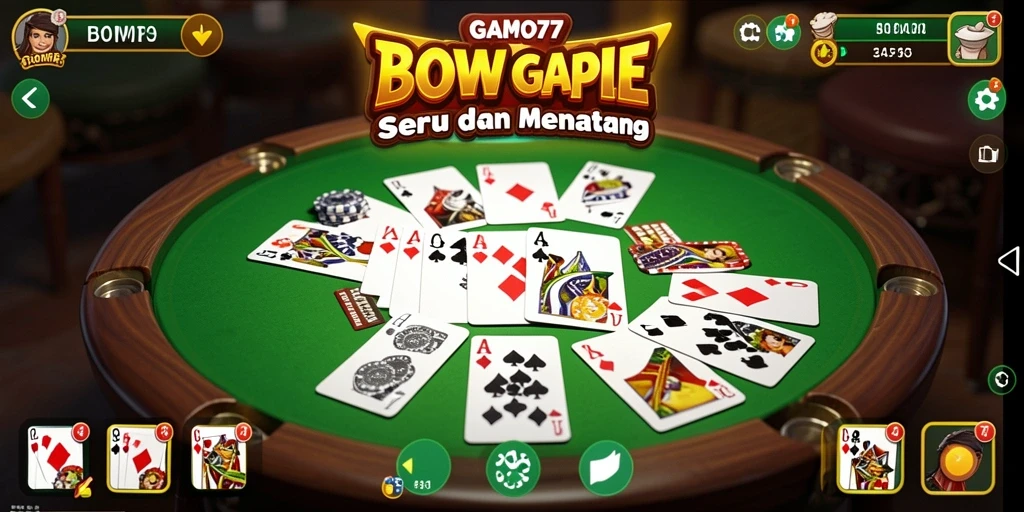 Screenshot dari gameplay BOWO77 yang menampilkan suasana bermain Gaple.