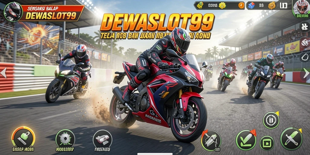 Screenshot gameplay DEWASLOT99 menampilkan aksi balap motor yang seru.