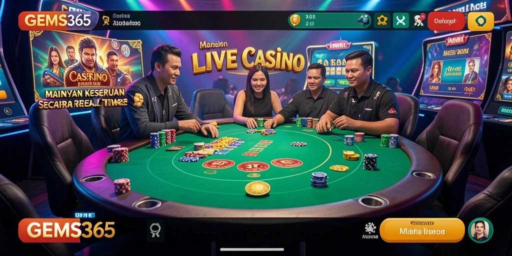 Tampilan gameplay GEMS365 dengan dealer live yang profesional.