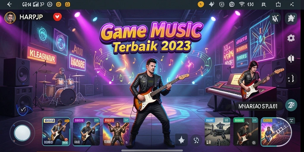 Tampilan gameplay menarik dari HARAPJP dengan berbagai alat musik.