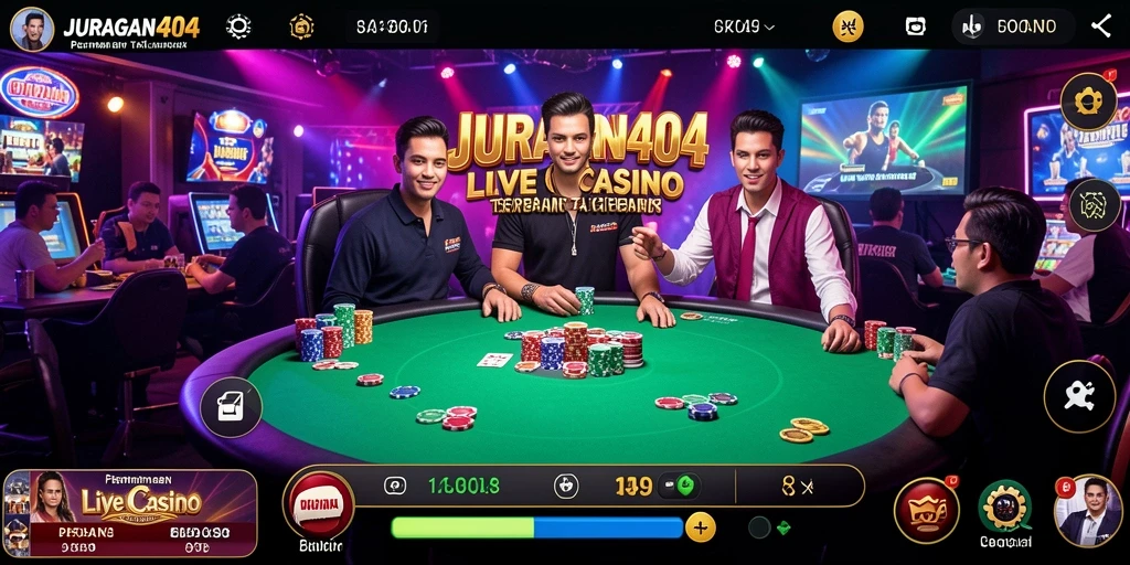 Screenshot JURAGAN404 memperlihatkan dealer yang sedang melayani pemain dalam permainan Live Casino.