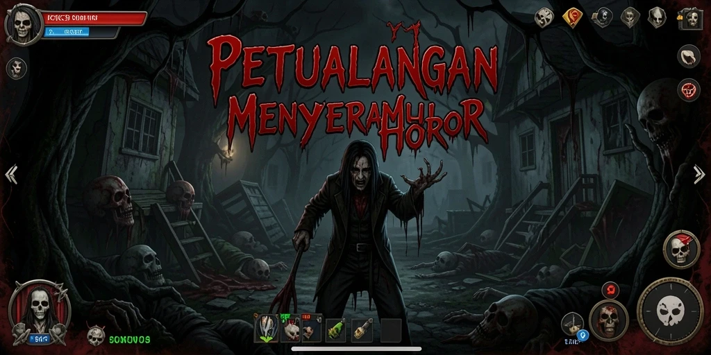 Tangkapan layar gameplay K3K3 menunjukkan suasana horor yang mencekam.