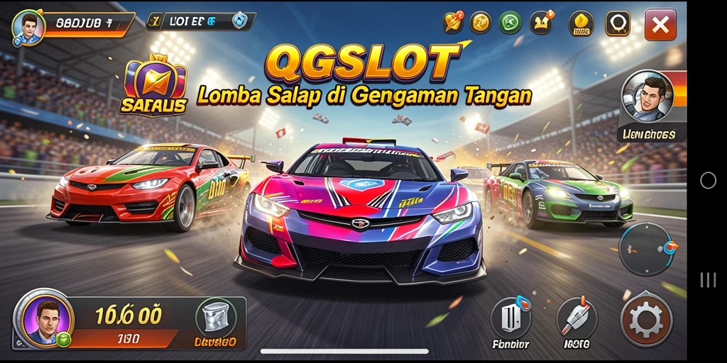Screenshot dari gameplay QQSLOT yang menampilkan aksi balap seru.