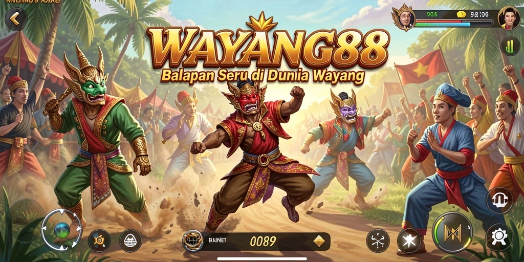 Tampilan gameplay balapan di WAYANG88 dengan karakter wayang.