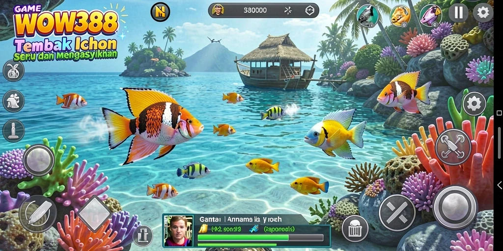 Tampilan gameplay seru dari WOW388 saat menangkap ikan.